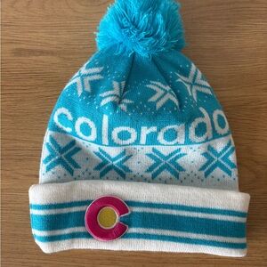 Blue and White teen/adult beanie with pom pom